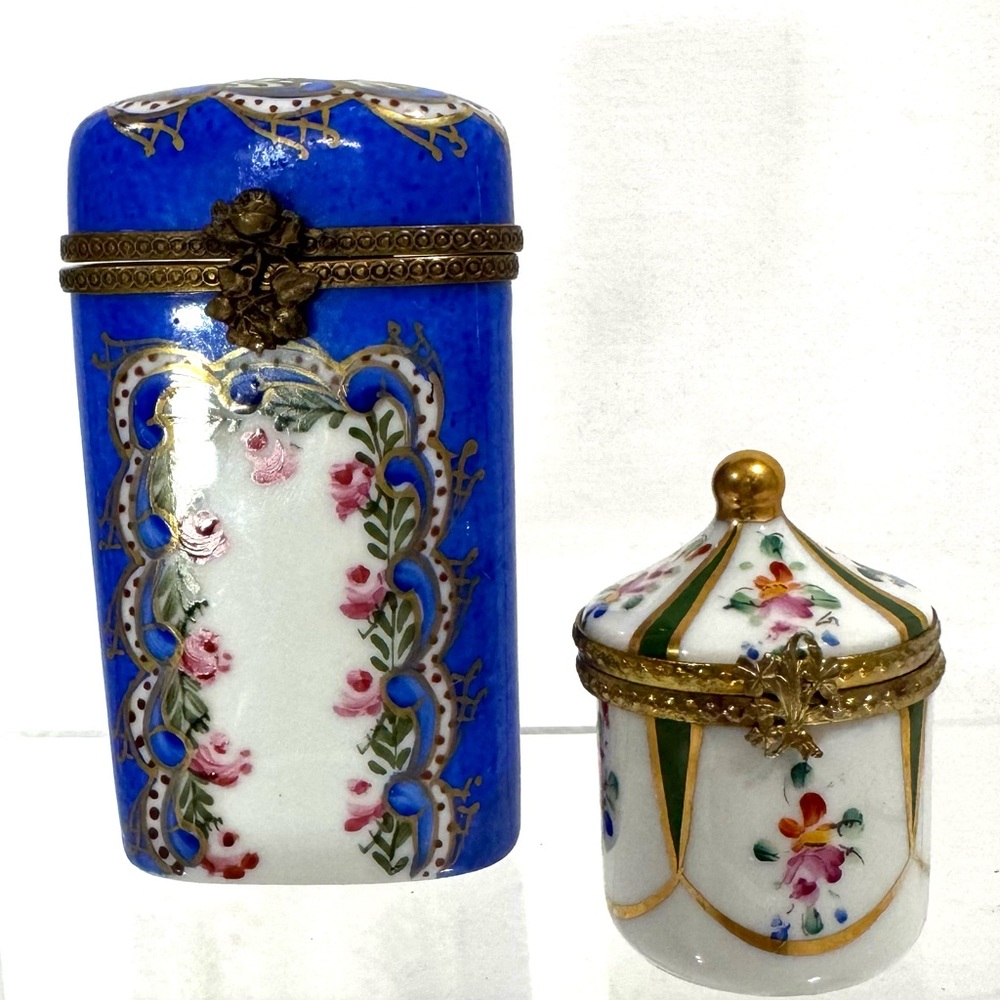 Limoges Vintage Porcelain Hinged Boxes Set of 2